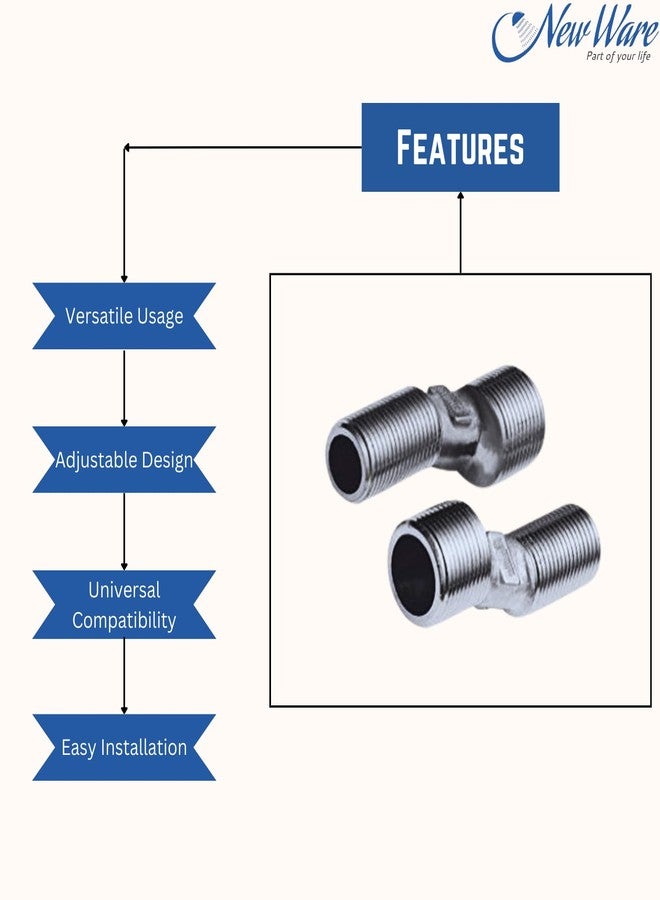 NEW WARE Adjustable Wall Mixer Legs for Installation of Bathroom Mixer taps with 1/2 x 3/4-inch CP Brass Jaq.Type (Pair of 1) - Image 4